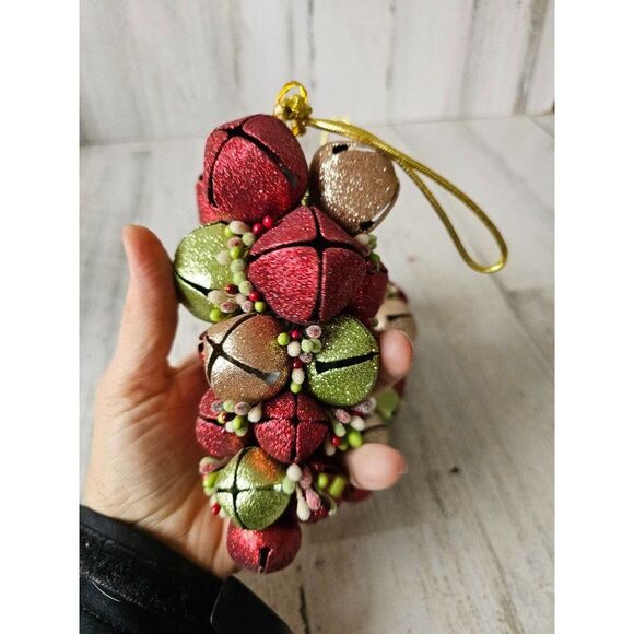 Large bell glitter red green sparkle unique decor ornament Xmas tree - Picture 4 of 7